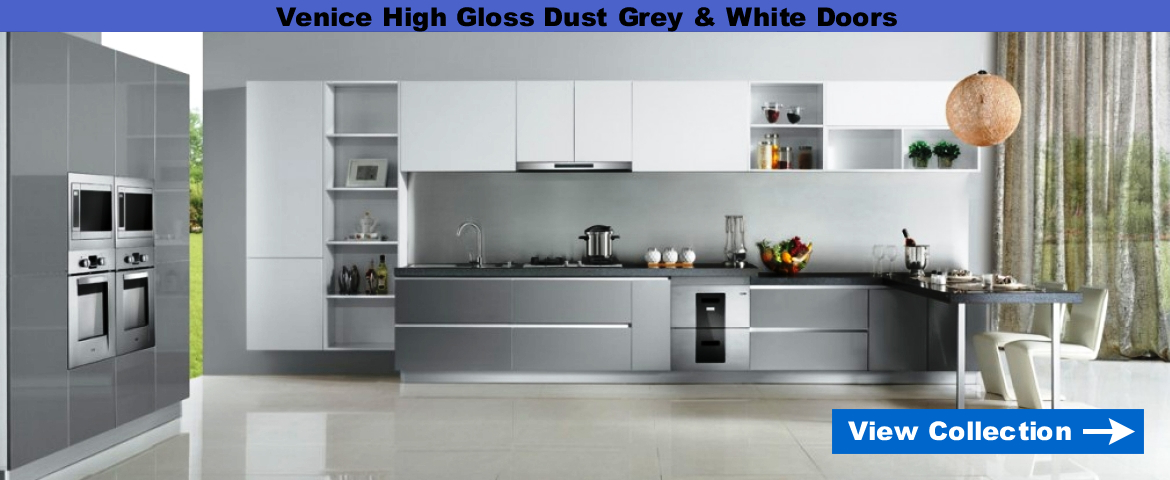 Venice High Gloss Gust Grey True Handleless Kitchen