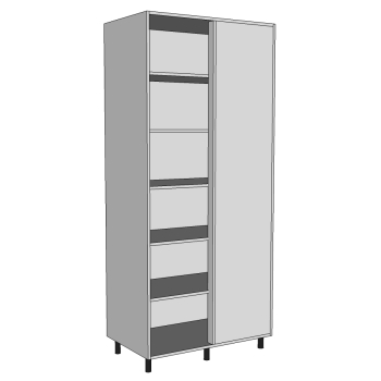 900 Blind Corner Wardrobe, Fully shelved (5 shelves)